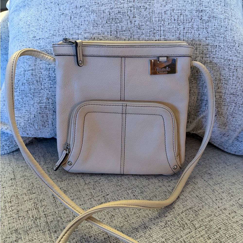 Tignanello Cream Pebbled Leather Crossbody Organizer Bag 8.5x8.5